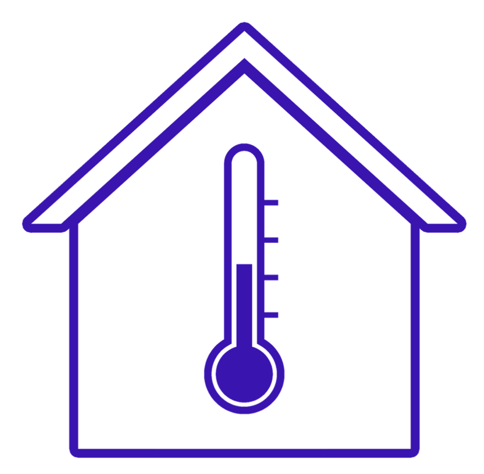Graphic of house with temperature gauge.